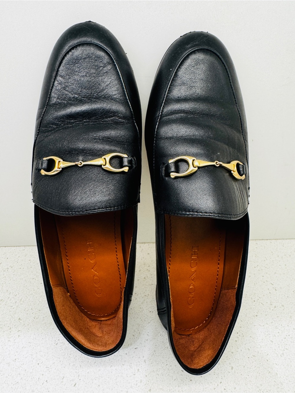 Coach Haley Leather Loafers Black Classic Gold Horsebit Accent Shoes Sz 7.5